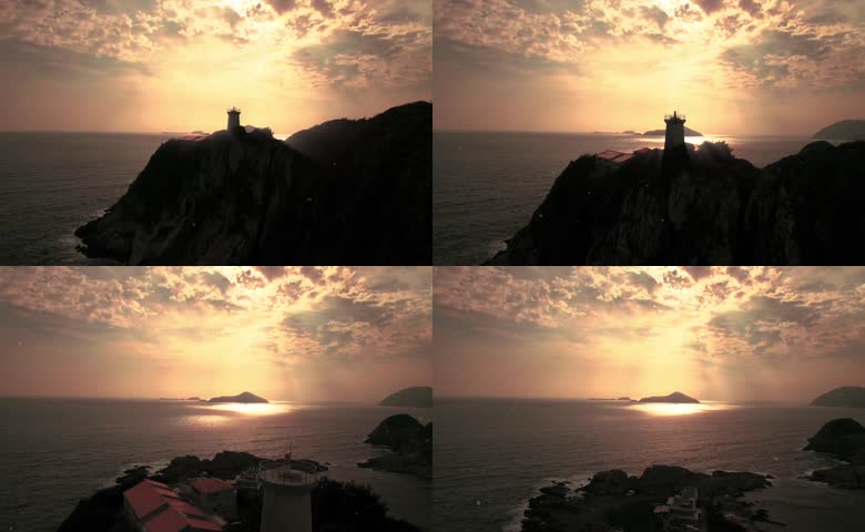夕阳灯塔阳光海洋