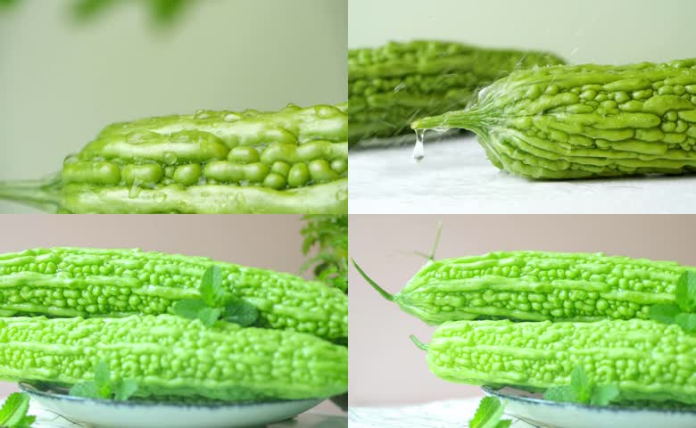 鲜绿苦瓜切半苦瓜
