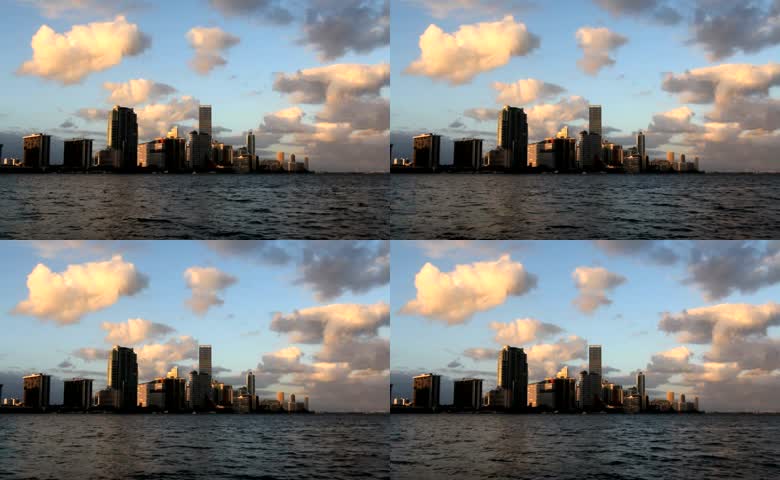 海滨城市黄昏全景