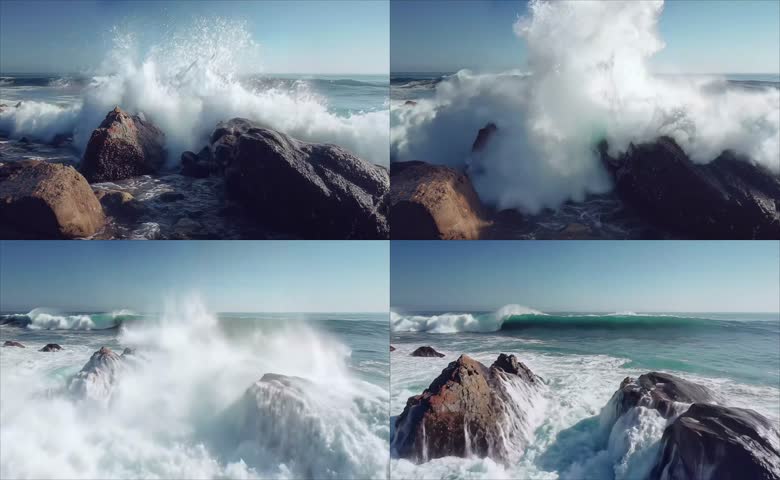 巨浪猛烈拍打海边巨石