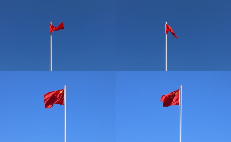 超高清蓝天下五星红旗飘扬空镜头