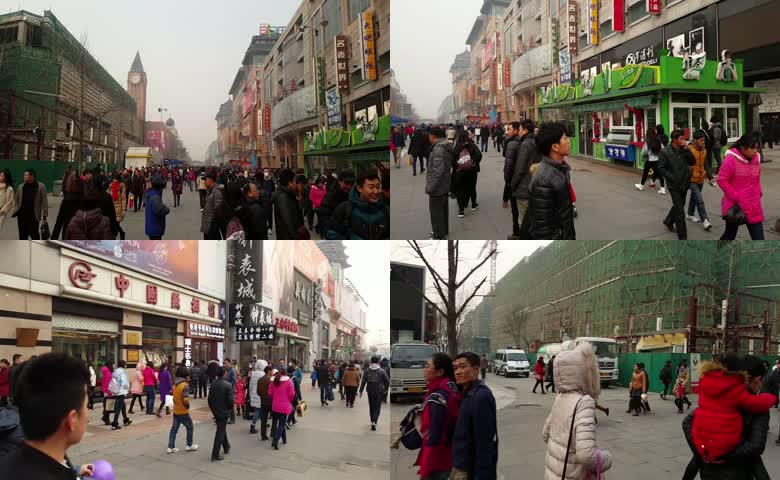 北京王府井步行街人流实景