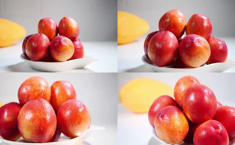 白盘堆叠带水珠红油桃鲜果