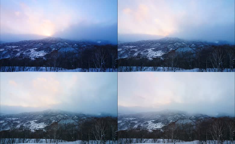 冬季山林雪清晨日出延时