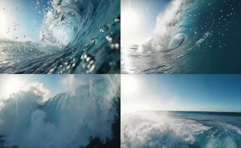 海面巨浪卷曲飞溅