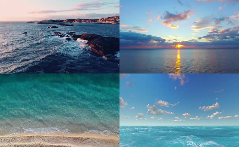 黄昏天空下海浪拍打深色礁石