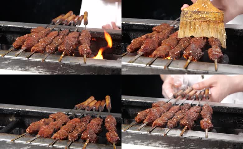 腌制肉串炭火烤制