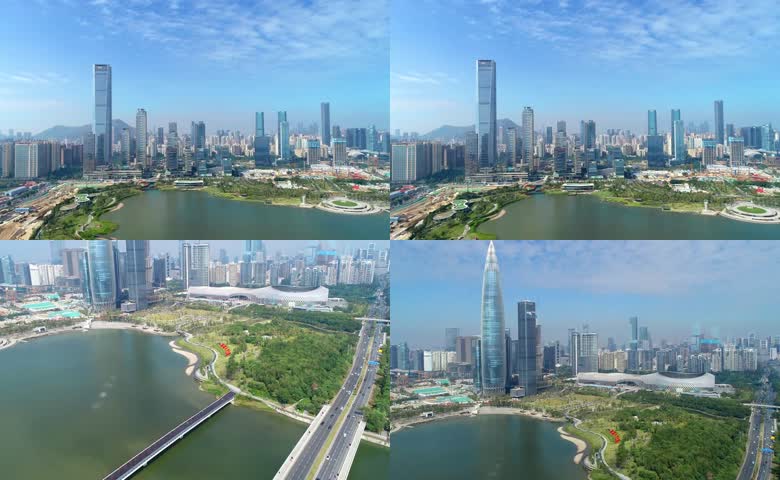 航拍深圳后海片区湖岸