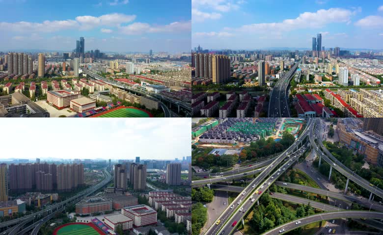 成都三环路高架横穿连片居民区高空航拍