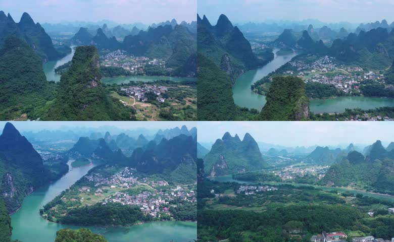 航拍桂林喀斯特锥形山峰