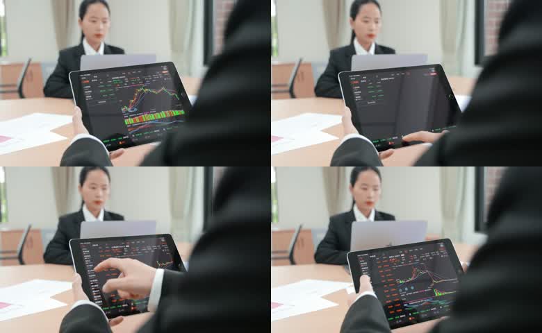 金融商务业务员上班iPad炒股