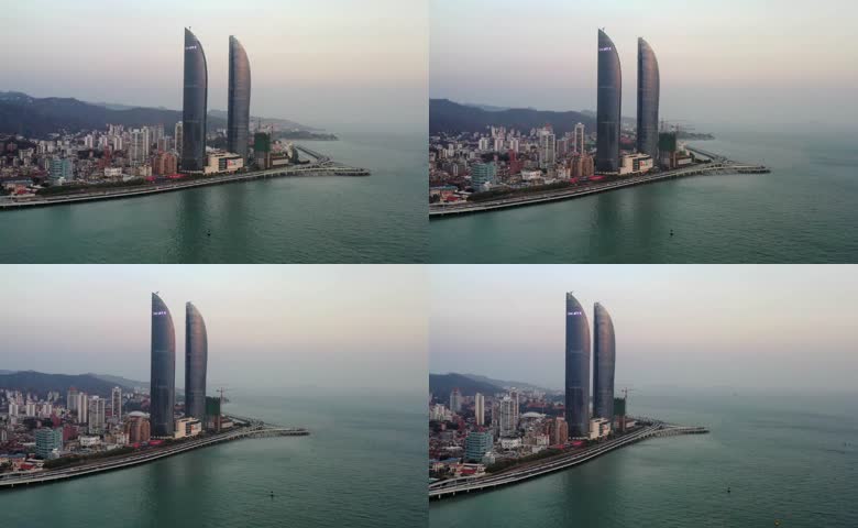 航拍厦门世茂海峡大厦双子塔楼