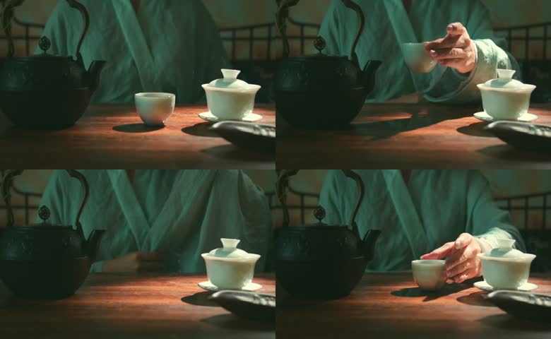 古风端杯品茶