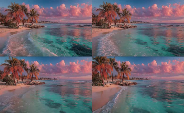 椰林海滩晚霞