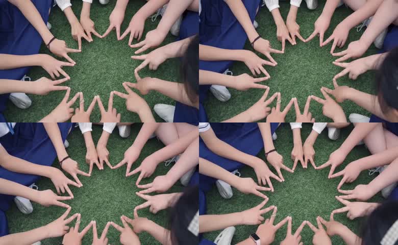 毕业围坐V手势
