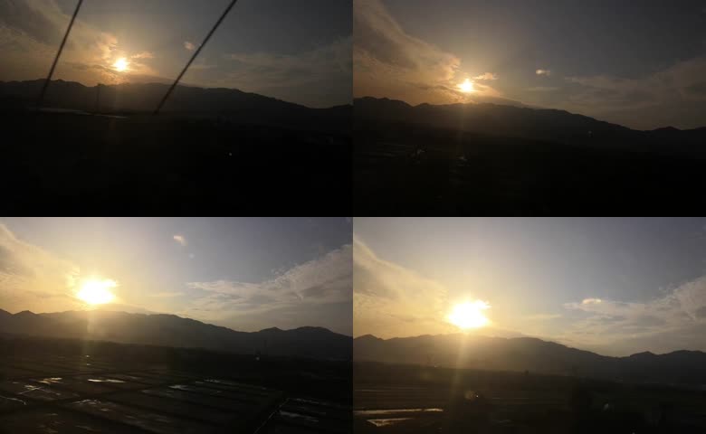 动车视角山间落日画面
