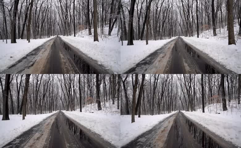 白雪覆盖落叶树林小路