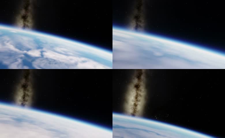 太空视角俯瞰地球云层与银河星云