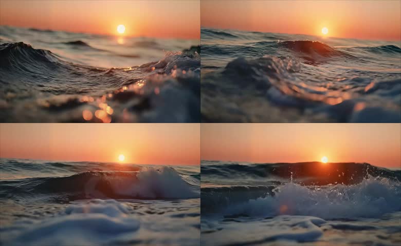 夕阳映照海浪