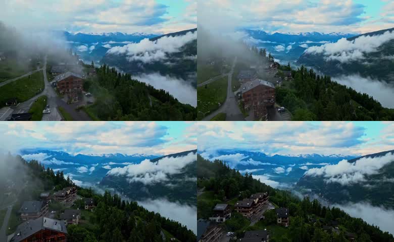 云雾缭绕山谷木屋