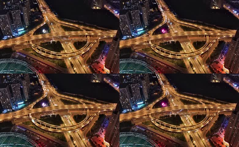 夜晚城市环形高架路网延时