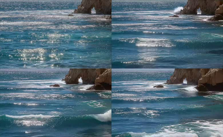 波光粼粼近海岩壁海景
