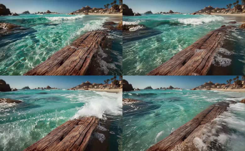 海浪拍打木质栈桥