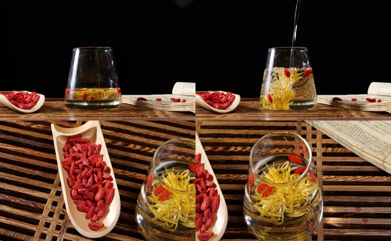 金丝黄菊枸杞冲泡特写