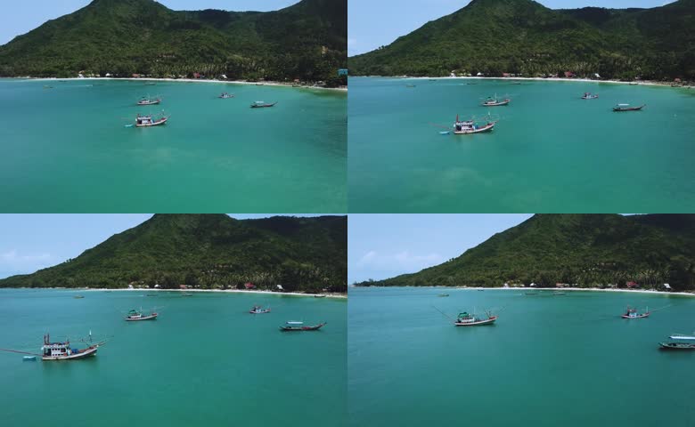 翠绿海水海湾渔船航拍