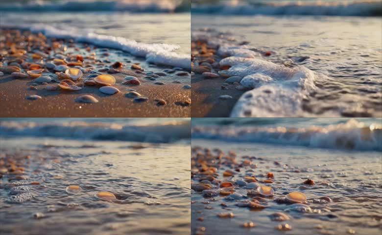 浅滩散落彩色贝壳