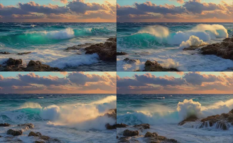 黄昏礁石海浪撞击