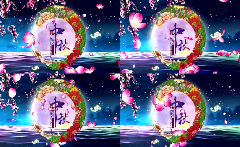 国风中秋花瓣飘落画面