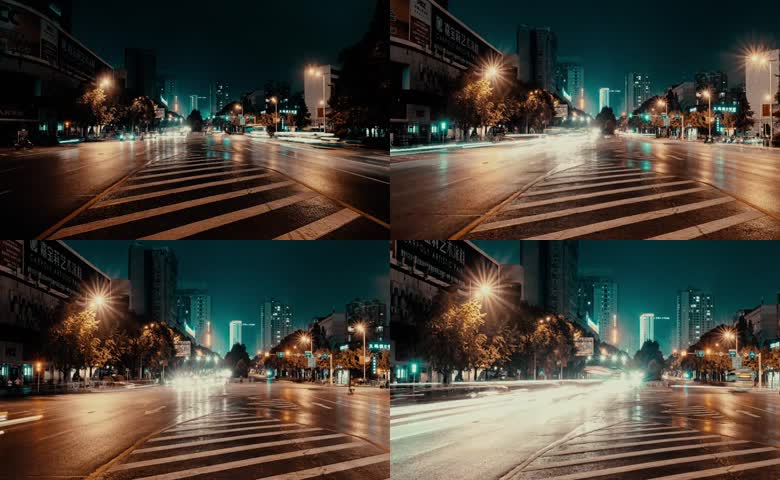 夜晚道路车流延时