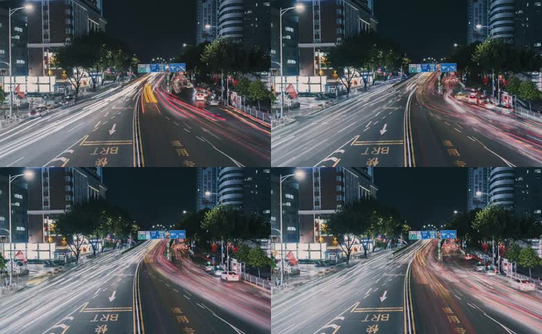 夜间天桥光影车流延时