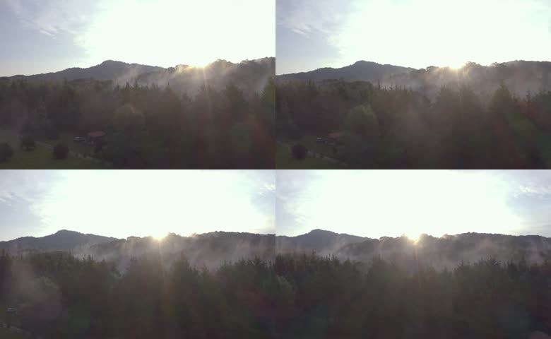 山林清晨薄雾阳光