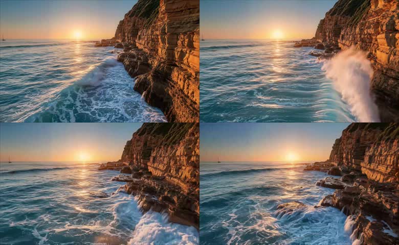 海岸崖壁日出海景