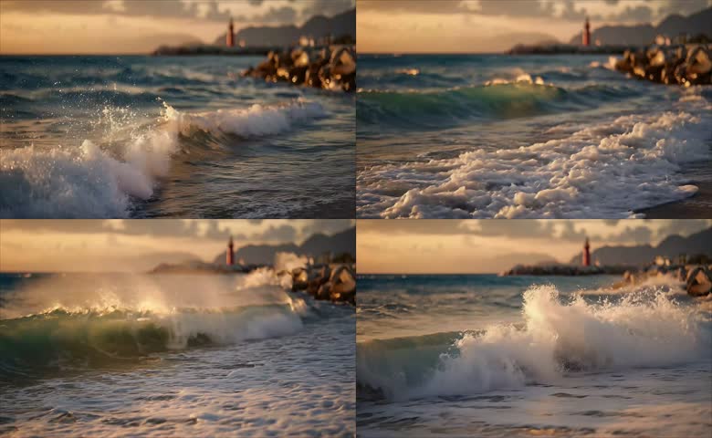 黄昏海边沙滩海浪