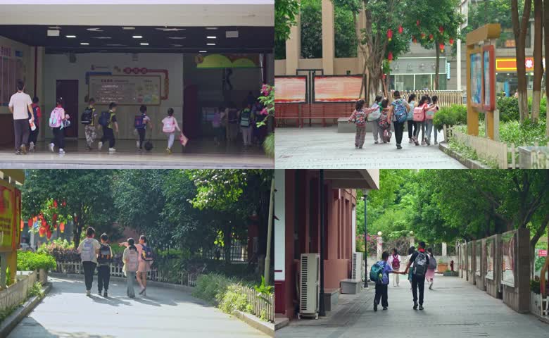 放学学生背影