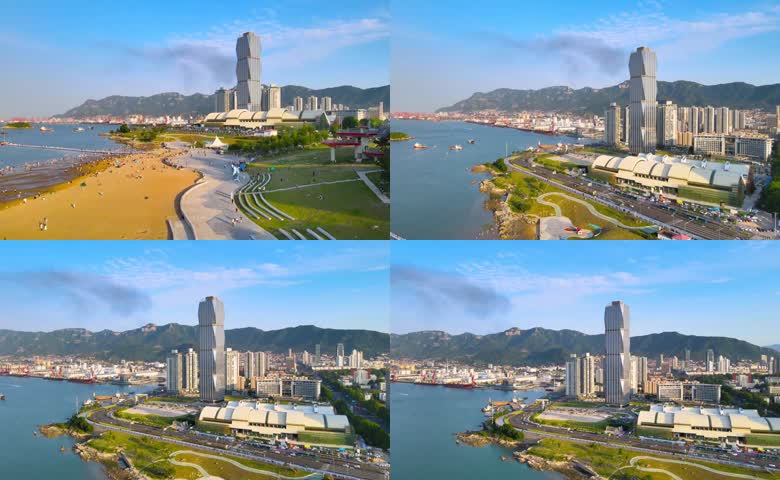 航拍连云港滨海新城滨海大道