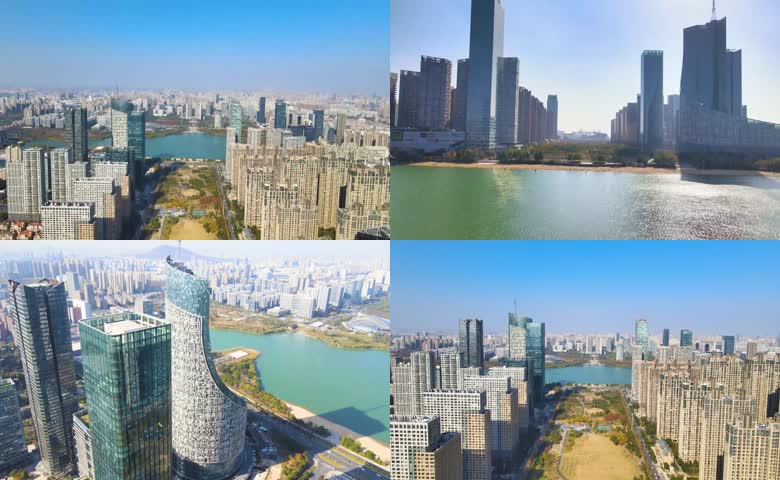 航拍合肥天鹅湖新地中心
