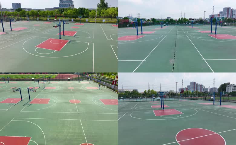 校园篮球场空镜头航拍