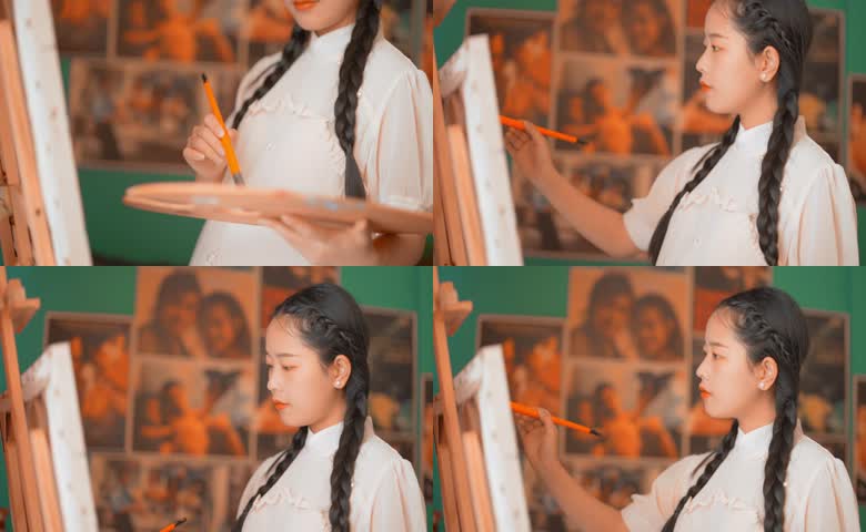 人像复古七八十年代女性画画视频