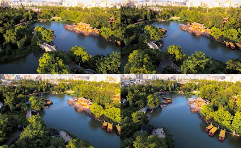 航拍南京白鹭洲公园