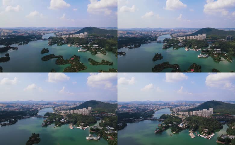 航拍湖北赤壁陆水湖风景区