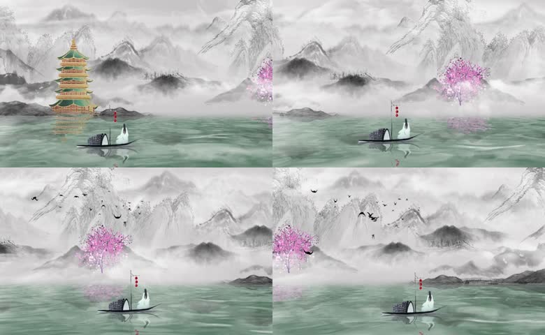 中国风水墨山水意境LED背景