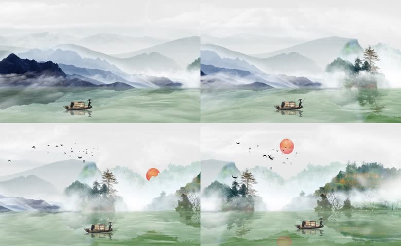 中国风山水意境小船LED