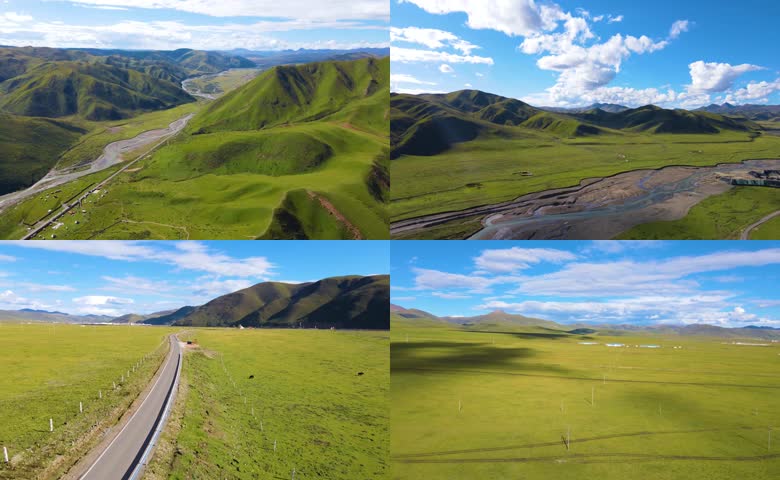 航拍阿坝色达草原高原风景