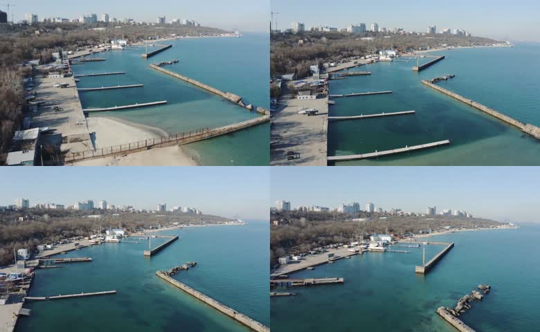 航拍海岸码头港湾