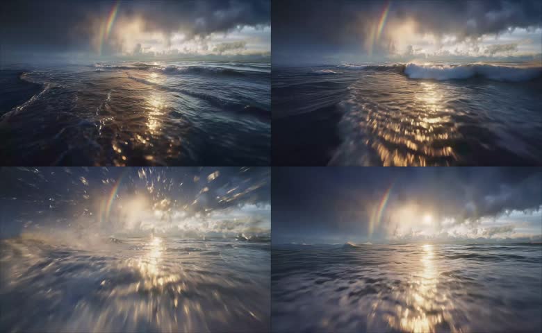 海上乌云降雨彩虹