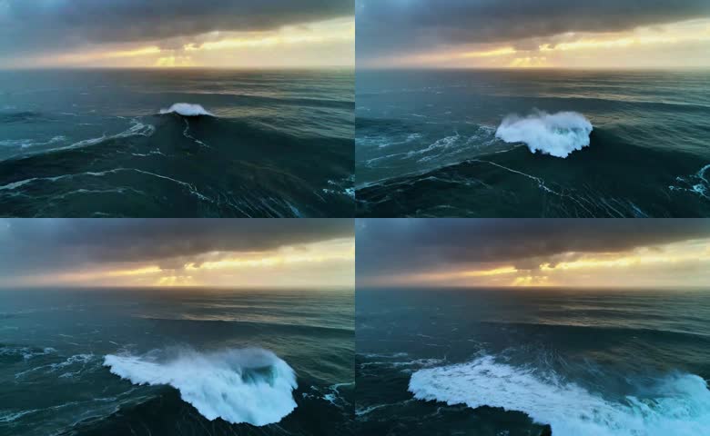 黄昏海面巨大海浪翻滚